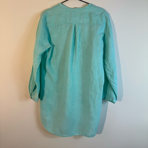 LL Bean 100% Linen Turquoise Popover Long Sleeve Blouse Size S - Picture 3 of 7